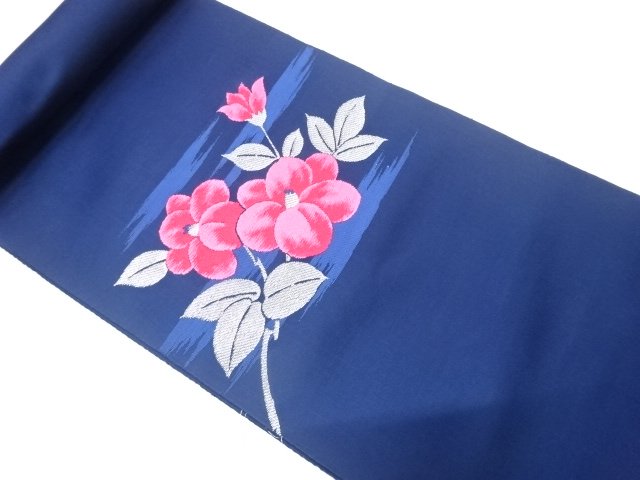 JAPANESE KIMONO / ANTIQUE CAMELLIA PATTERN WOVEN NAGOYA OBI JI BOLT